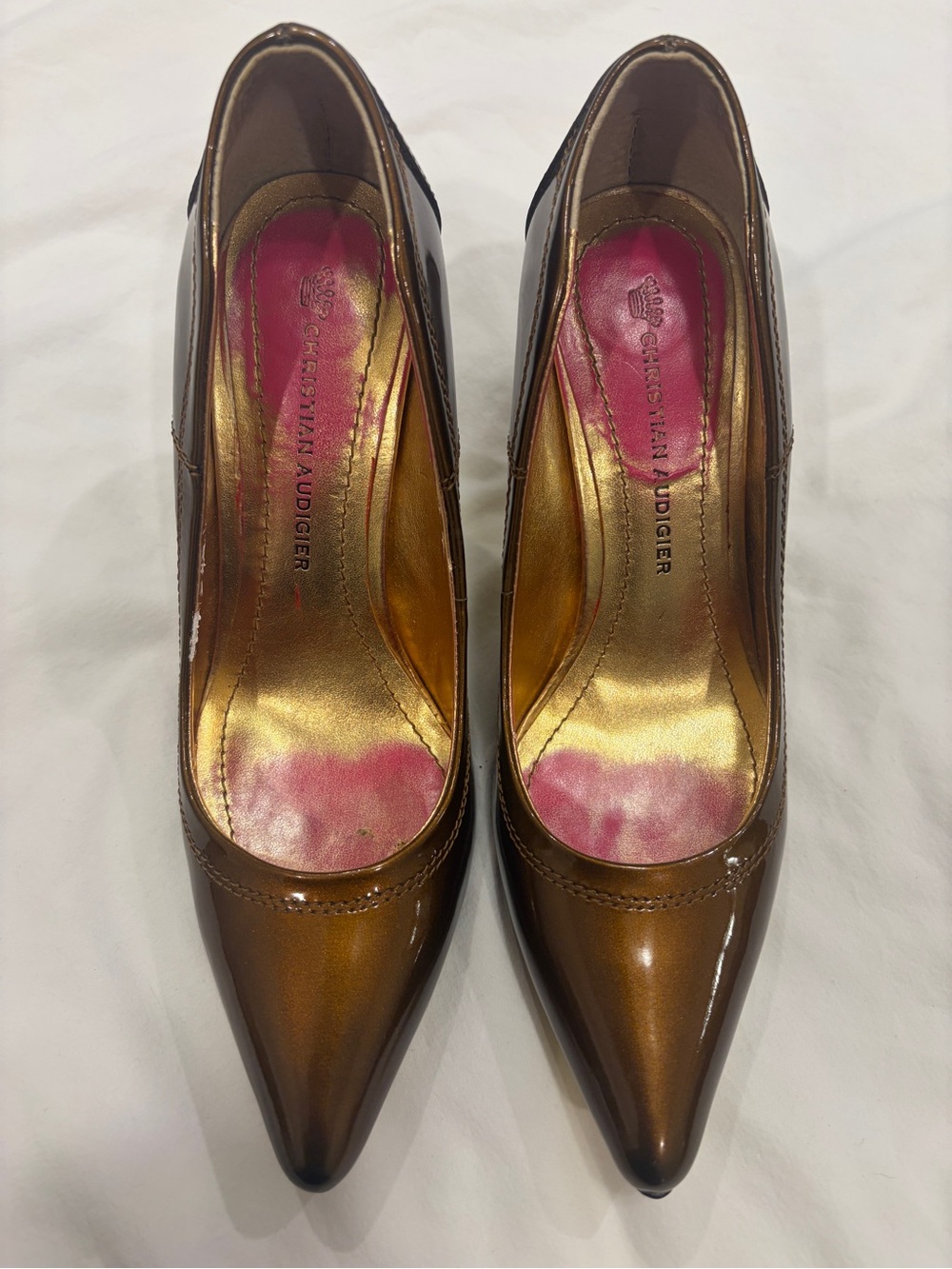 Christian Audigier Metallic Bronze Pointed-Toe Pumps 7 women’s leather Ed hardy - Picture 2 of 10